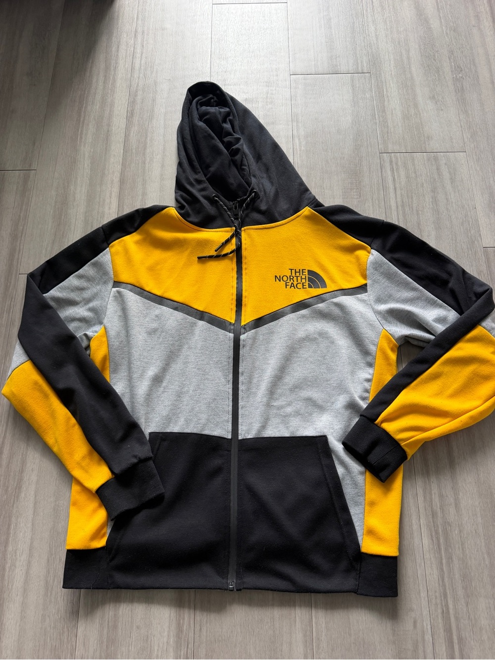 The North Face Men’s Colorblock Zip-Up Hoodie - Yellow/Gray/Black (Large)
